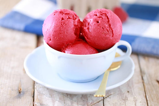 Easy Vegan Organic Raspberry Sorbet Recipe by Living Pretty Naturally