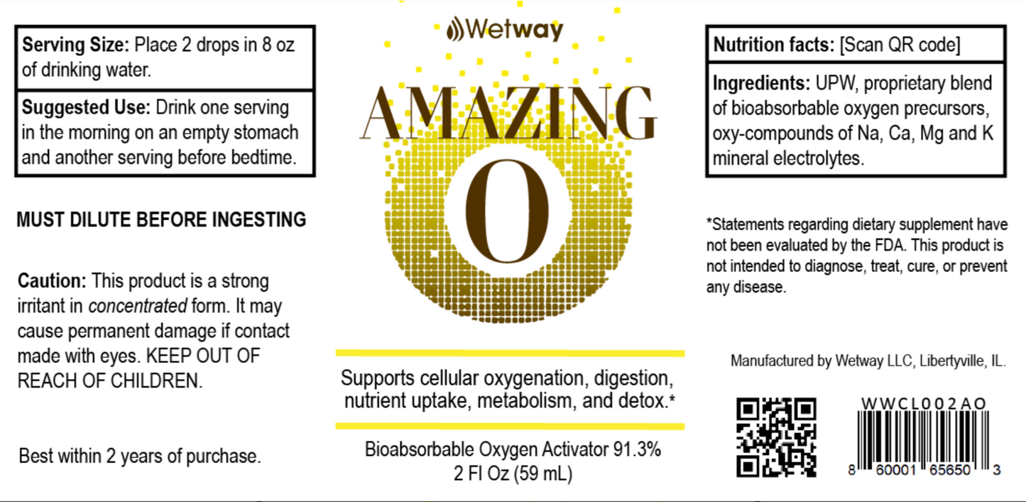 Amazing-O - Oxygenating Electrolyte Solution - Transdermal & Aerosolized Dissolved Oxygen Liquid Ozone, Long Term Water Storage Preservation | Wetway