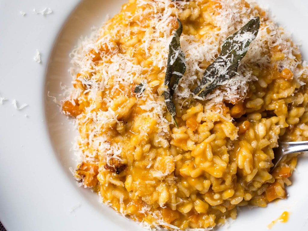 Butternut Squash Risotto with Sage-Toasted Hemp Seeds & Persimmon