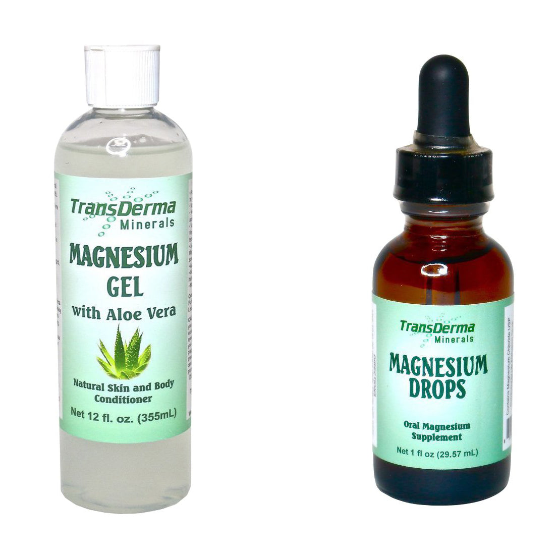 The Ultimate Relaxation Bundle: 1 oz. Magnesium Drops + 12 oz. Magnesium Gel (Regular or with Aloe Vera) | TransDerma Minerals